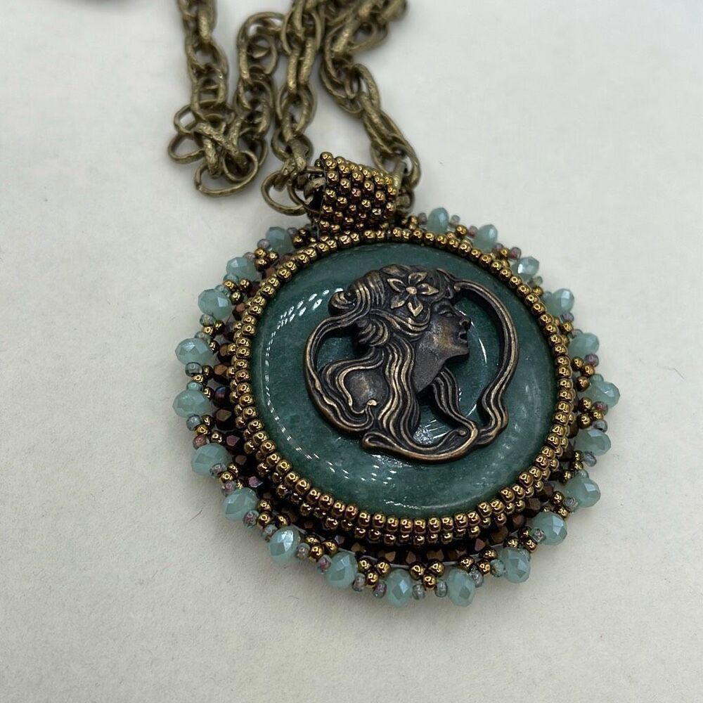 Artisan repurposed Serpentine stone pendant and necklace. - Picture 2 of 10